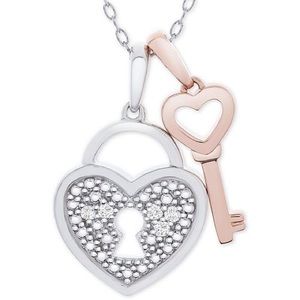 Diamond and Rose Gold Heart and Key necklace